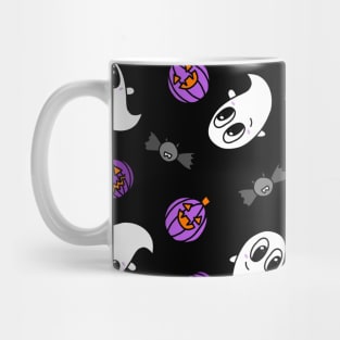 Cute Ghosts, Purple Pumpkins, and Bats Cartoon Pattern, made by EndlessEmporium Mug
